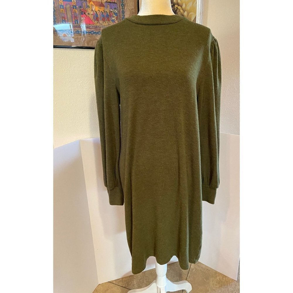 Velvet & Heart Olive Green Knit Sweater Dress, Mutton Leg long Sleeve, S…